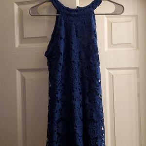 Navy blue pink lily floral dress